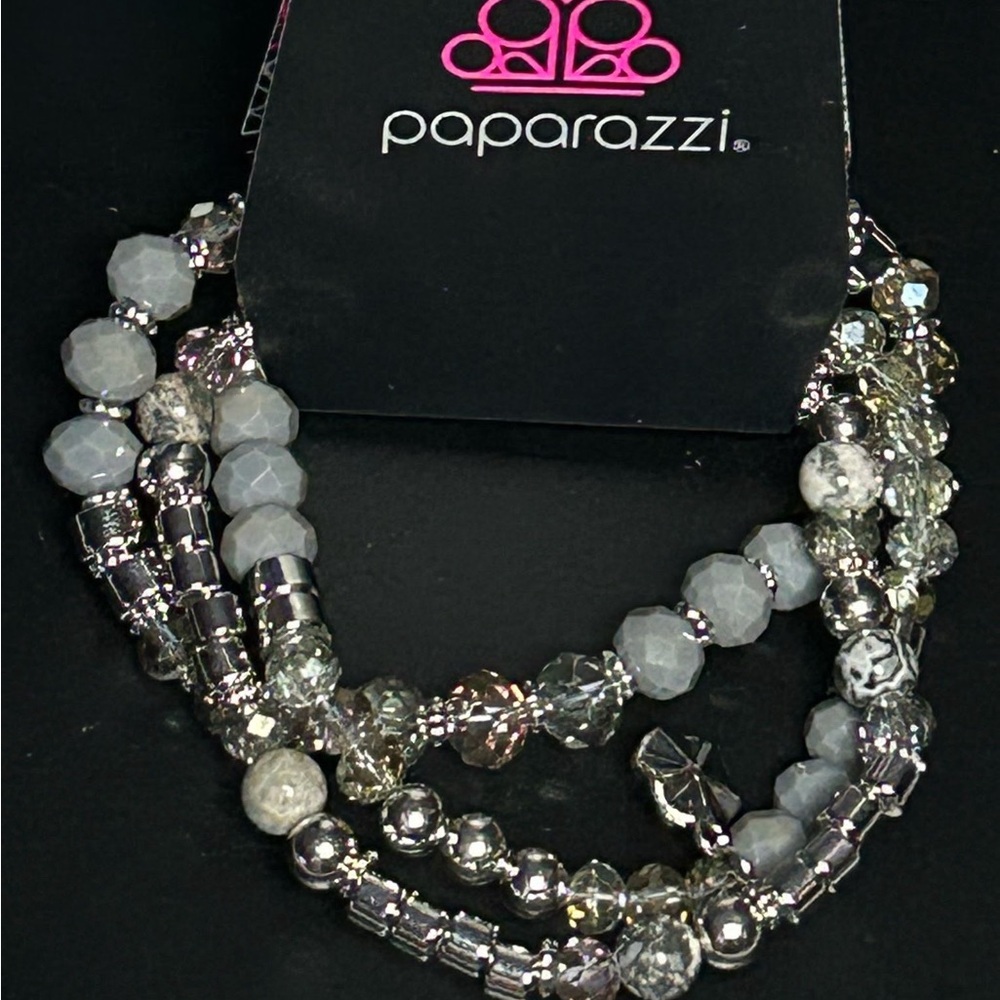 Paparazzi Silver and White Beaded Bracelet Set